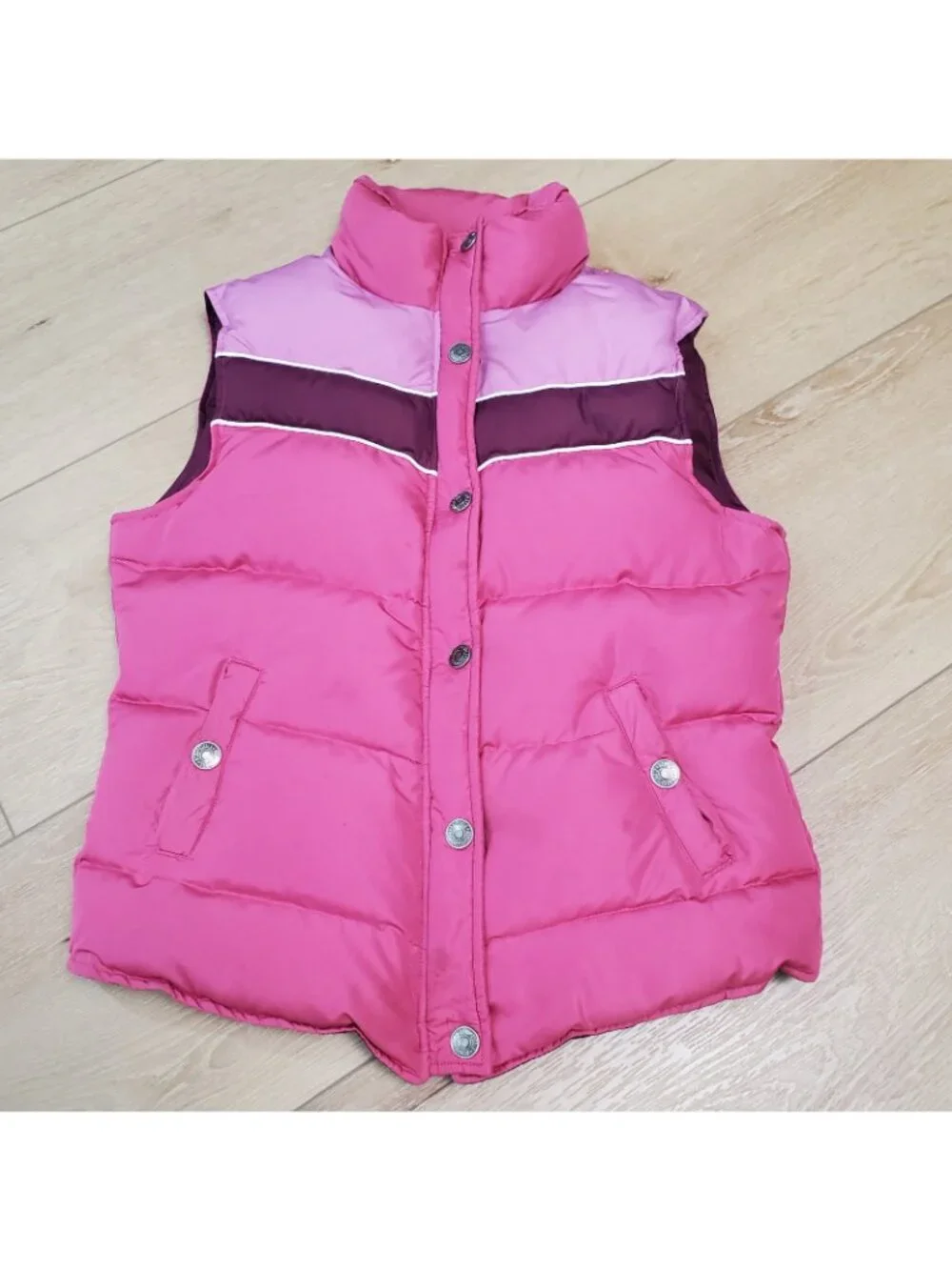 Vintage Aeropostale Down Puffer Vest Womens M Pink Colorblock 80s Pockets READ